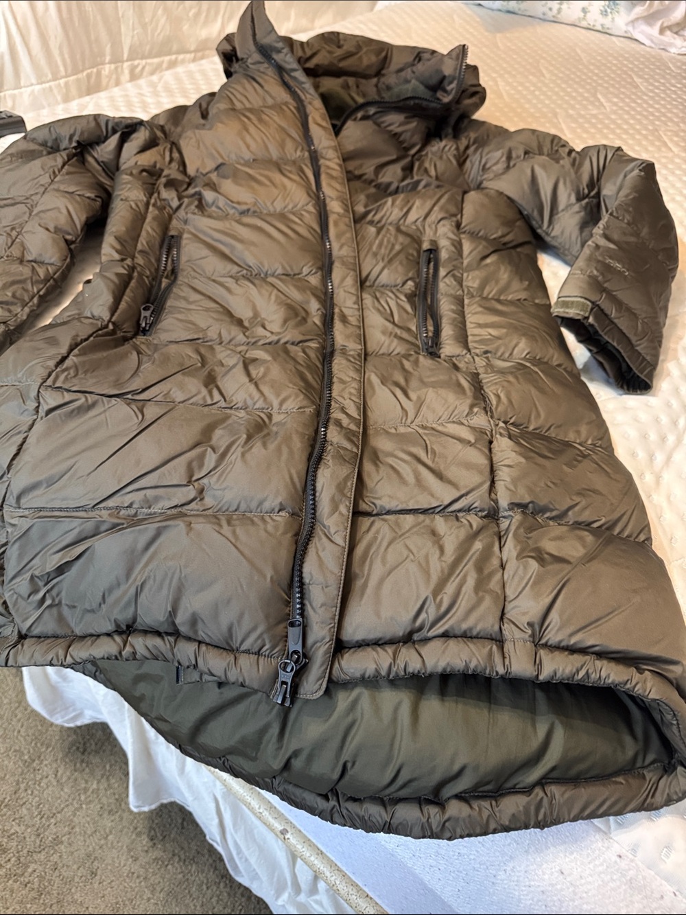 The North Face Women's Olive Green Long Quilted Puffer Jacket